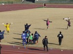 勝利の瞬間、喜ぶセレッソの選手たち