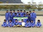 ゴールポストをバックに記念撮影