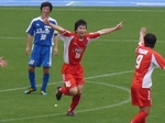 逆転ゴールを決めて喜ぶコリアDF洪正樹